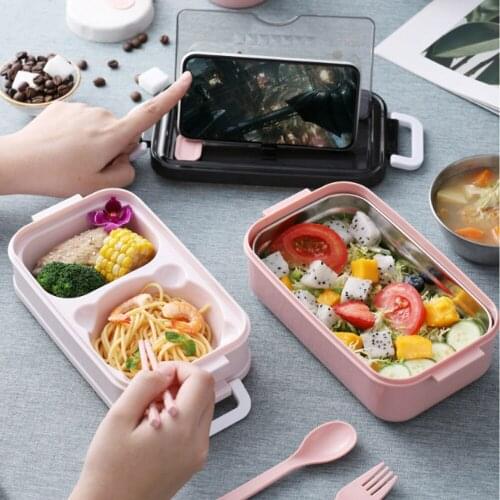 Dual-Layered Lunch Box Stainless Steel Japan Bento Box Nordic Style Food Container With Portable Tableware Milk Soup Bowl