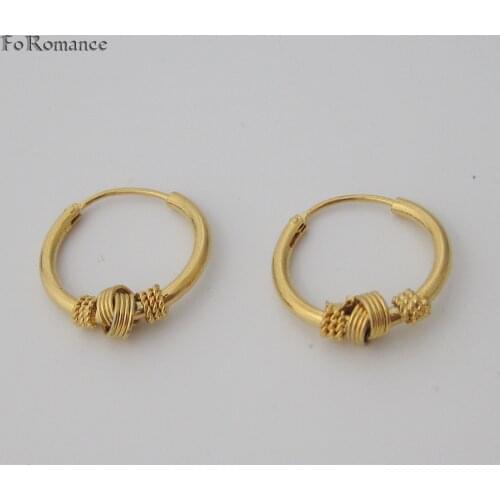 FoRomance / SMALL HOOP 18MM 0.7 inch CUTE TWIST ROPE RECTANGLE SHAPED PART YELLOW GOLD GP OVERLAY HOOP EARRING LIGHT WEIGHT
