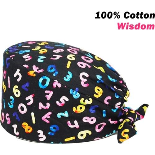 Unisex Surgicals Hats 100% Cotton Number Printing Adjustable Nursing Hat Accessories Beauty Salon Pet Shop Lab Workers Scrub Cap