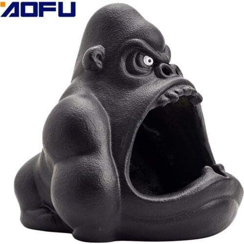 Ceramic Cartoon Animal Ashtray Orangutan Anti-Ash Car Large Capacity Ashtray Living Decoration Gift Weed Tray Set Cute Ashtray