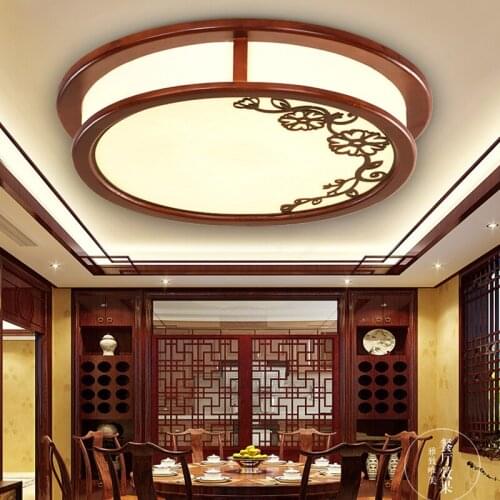 Chinese LED ceiling lamp round bedroom lamp solid wood carving living room led lamps modern restaurant lighting light ZA71011
