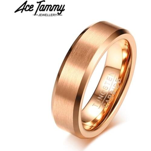 6MM Rose Gold Ring Beveled Edges Matt Wedding Band Engagement Rings Women Men Tungsten Ring Unisex