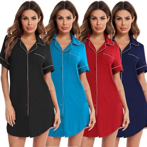 Summer Women Modal Mini Sleep Tops Shirt Collar V Neck Sleepwear Home Nightshirt Causal Loose Short Sleeve Nightgown Women Dress