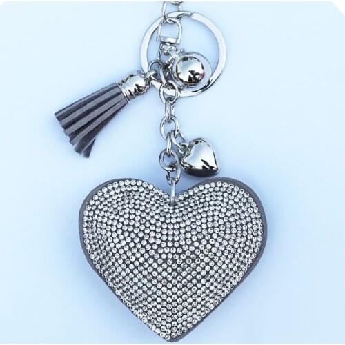 Cute Heart Car Keychain For Women Men Leather Tassel Key Ring Holder Metal Crystal Key Chains Charm Bag Accessories