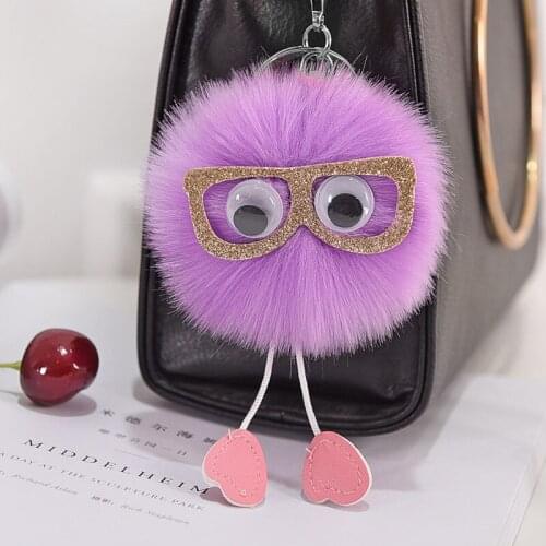 Cute Fur Pom Pom Keychain Big Eyes Owl Key Chain Ring Pompom Fur Keychain Women Bag Charm Pendant Accessory Chaveiro Girls Gift