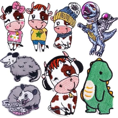 Dinosaur Animals Patch For Clothing Iron On Patches On Clothes Cartoon Cattle Patches Embroidery Patch On Jeans Applique DIY
