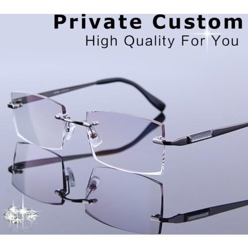 High-grade Eye glasses for Men Fashion Charm Rimless Rhinestone Eyeglasses Male Prescription Glasses Customized Myopia Hyperopia