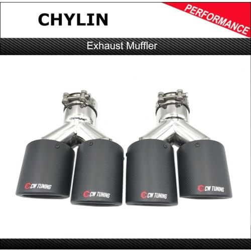 Wholesales A Pair Universal Dual Matt Carbon Fiber Exhaust Tip Steel Exhaust Pipe Muffler Tip for BMW For Benz For Ak
