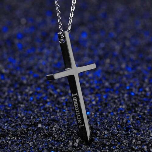 Cross Couple Necklace for Women Men Immanuel Pendant Romantic Fashion Jewelry Stainless Steel Valentines Day Gift
