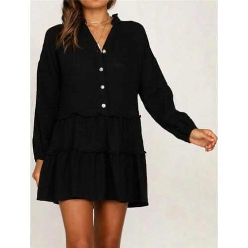 Womens Plus Size Cotton Material V-Neck Tunic Dress