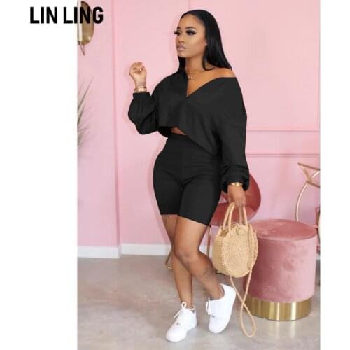 LINLING Womens Casual 2 Piece Club Outfit Jumpsuit Crop Tops Bodycon Shorts Sets Summer2021
