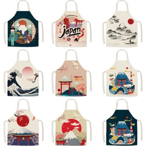 Ukiyoe Mount Fuji Cotton And Linen For Men Cooking Baking Accessories Korean Supplies Chef Cute Womens Kitchen Aprons