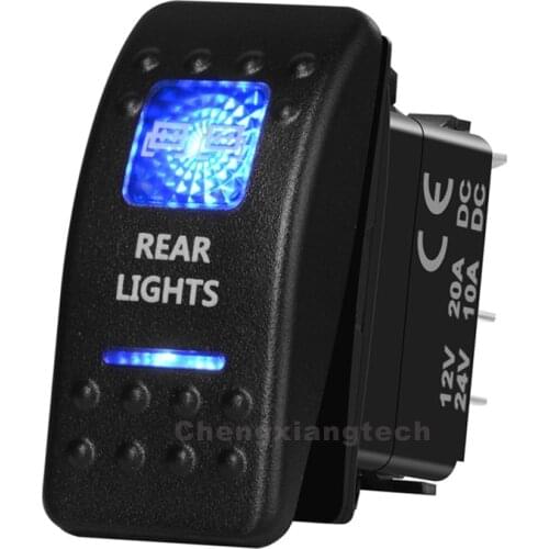 WATERPROOF IP66 Car Boat 12v/24v Blue Led 5 Pin on-off SPST REAR LIGHTS Rocker Switch
