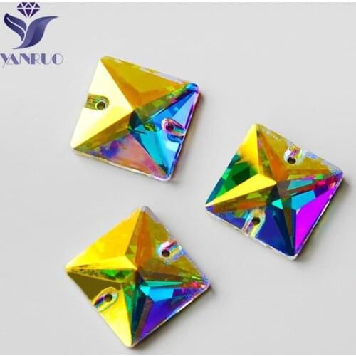 YANRUO 3240 Square Crystal AB Sew On Crystals Wedding Dresses Flat back Crystal Glass Stones Sewing Rhinestones For Clothes