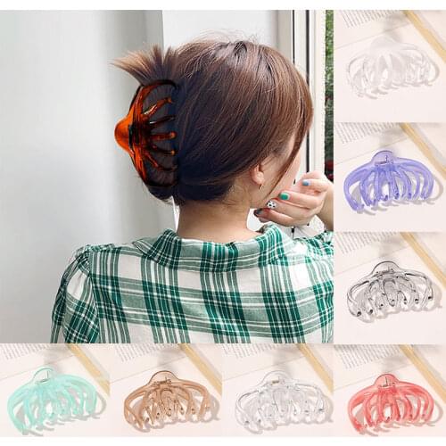 Korean Acrylic Barrette Women Solid Transparent Hollow Hair Clip Big Size Plastic Hair Claws Hair Crab Clamp Hair Accessories