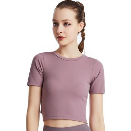 2021 Spring Summer New Arrival Round Neck Short Sleeve Yoga Shirt for Women Breathable Comfortable Running Black Blue Gym Cloth