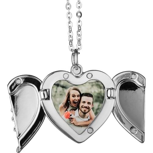 Heart Sublimation Blanks Angel Wing Love Heart Necklaces Custom Lockable Photo Blank MDF Printable Pendant For Women
