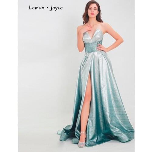 Lemon joyce Sexy Evening Dresses Long for Women 2020 Sweetheart Simple high split Party Gowns Reflective Dress veatidos de gala