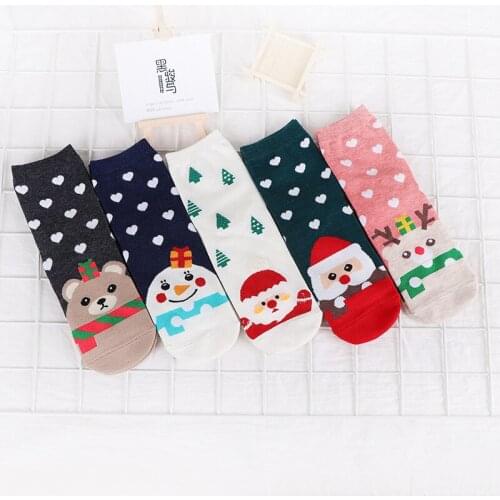 1 Pairs Christmas Santa Claus Socks Warm Cotton Elk Animal Women Socks Cartoon Deer Snow Man Cute Socks New Year Gift