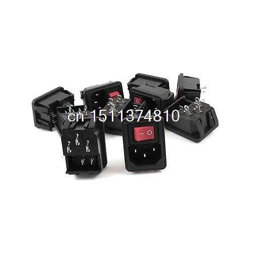 AC 10A 250V On-Off Red Button Rocker Switch IEC320 C14 Inlet Power Socket 10 Pcs