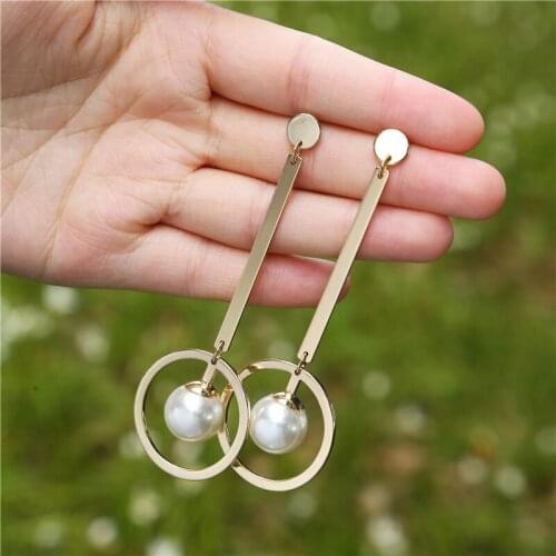 2021Gold Color Metal Long Circle Pendant Earings for Women Fashion Geometry Bar Earring Jewelry Statement Voor Vrouwen