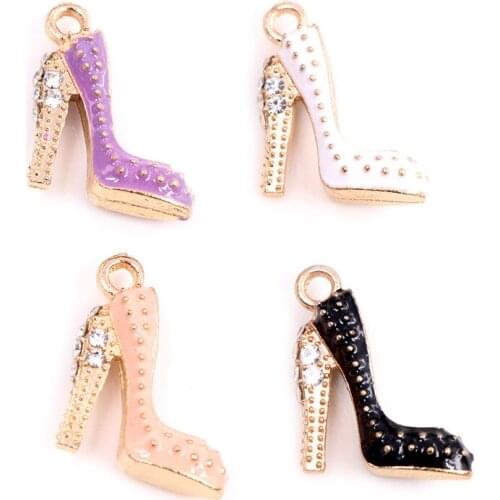 4pcs/lot Oil Dripping Charms Pendant 14x16mm High Heels Shoes for Jewelry Making Supplies Keychain Necklace Bracelet Findings