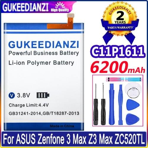 GUKEEDIANZI Battery 6200mAh C11P1611 For ASUS Zenfone 3 Max Z3 Max ZC520TL X018DC ZB570TL X008DB PegASUS 3 X008 X008D Z01B