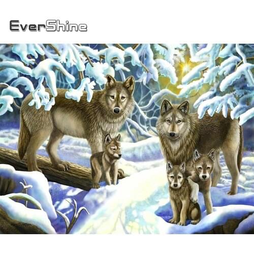 Evershine Diamond Embroidery Winter Animals 5D DIY Rhinestone Picture Diamond Painting Wolf Full Square Drill Mosaic Wall Art