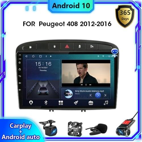 8Core Android 10.0 Car Radio Multimedia Video Player For Peugeot 408 308 308SW 2012-2016 Auto Stereo 2Din Navigation GPS RDS DVD