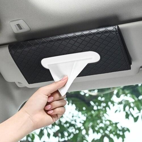 3 Colors Car Tissue Box Tissue Organizer Storage Auto Sun Visor Tissue Mask Storage Box Holder PU Leather Interior Accessories