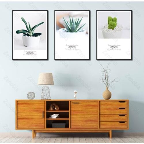White Stone and Succulent Cactus Poster Home Decoration Wall Art Canvas Painting for Living Room and Bedroom Frameless Style