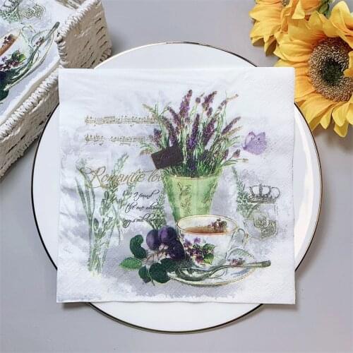 20Pcs/Pack Lavender Afternoon Tea Decoupage Paper Napkins Grapes Flower Paper Tissues for Wedding Party West Restaurant Decor