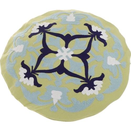 Sofa Cushion Cover Embroidered Throw Pillow Case Round 14inch Dia