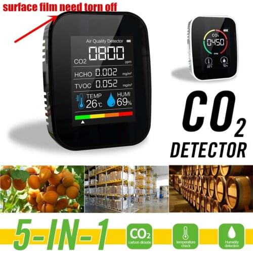 5 in1 CO2 Meter Digital Temperature Humidity Sensor Tester Air Quality Monitor Carbon Dioxide TVOC Formaldehyde HCHO Detector