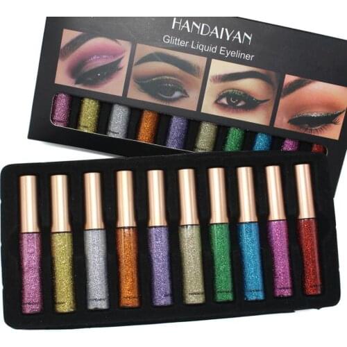 HANDAIYAN 10pcs/lot Glitter Liquid Eyeliner Sequin Shimmer Waterproof Metallic Eye Liners Silver Gold Eye Makeup Cosmetic