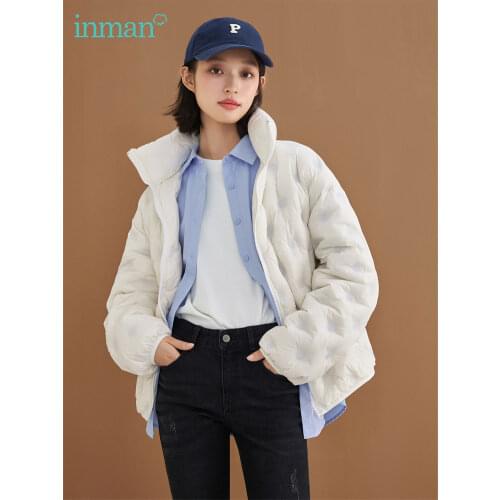 INMAN Winter Womens Short Down Jacket Windproof Stand Collar Loose Cute Little 90 suede Down Coat