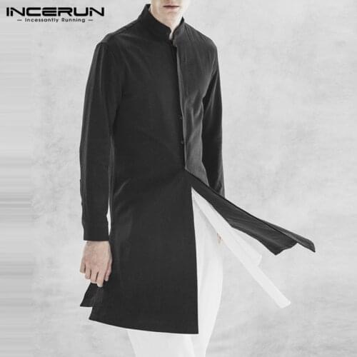2021 NEW Stylish Mens Long Jackets Black Stand Collar Button Up Fashion Coats Jackets Cardigan Trench Overcoats Male Outwear Man