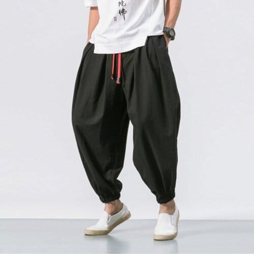 2019 Men Fashion Loose Casual Pant Male Cotton Linen Harem Trousers Jogger Sweatpants