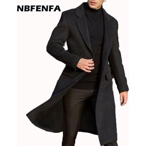 Men Woolen Jacket Male Coats Mens Clothing Autumn Winter Long Jackets Solid Windbreaker Outwears Vintage Male Overalls LA047