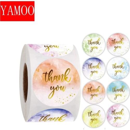 Colorful round "thank you" sticker seal label paper roll packaging decoration handmade thank you sticker 50-500pcs