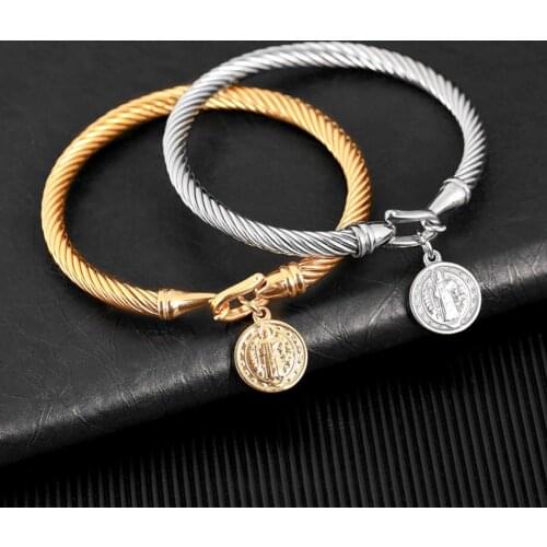 New Arrive Stainless Steel Cross Bracelet Bangle For Women Gold Silver Color Charm Round Religious Bracelet Jewelry Gift