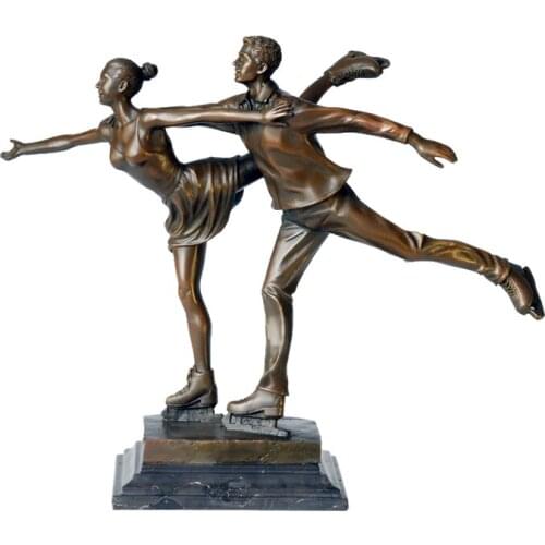 Couple Ice Dance Bronze Statue Modern Skating Sport Sculpture Art Classy Gift for Lover Home Decoration