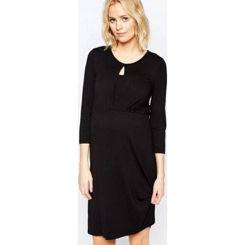 Maternity Women Dress Summer 3/4 Sleeve O-neck Knee Length Dress New Moms Western Style Easy Breast-Feeding Nursing Dresses