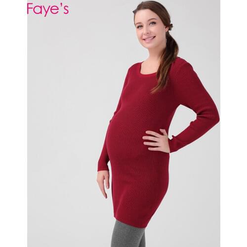 Maternity Sweater Dresses Pregnancy Winter Clothes For Pangnant Women 100% Cotton Stripe Knitted Dresses