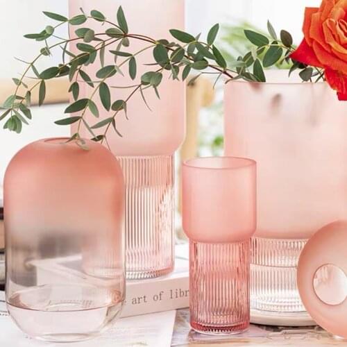 Fiori Glass Vase Flower Roogbloemen Arrangement Living Room Sand Pink Grinding Model Decorative Ornaments Creative Simple Nordic