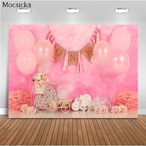 Birthday Party Theme Background Pink Balloon Flowers Photo Background Decoration First Birthday Photography Background Studio
