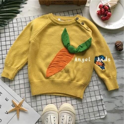 Tonytaobaby Winter New Light Yellow Carrot Knitted Pullover for Boys and Girls Winter Baby Girl Clothes Boy Sweater