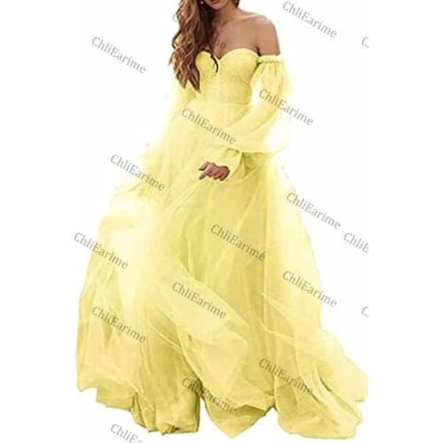 Tulle Puffy Sleeve Prom Dresses Ball Gown Wedding Dress Long Sweetheart Princess Birthday Party Women Gowns