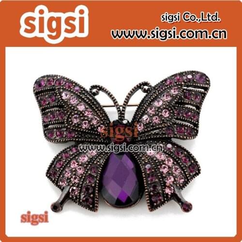 Vintage purple Rhinestone Crystal Butterfly Brooch Pin Antique Cute Animal Shape Corsages Scarf Clips Brooches for Women Girls