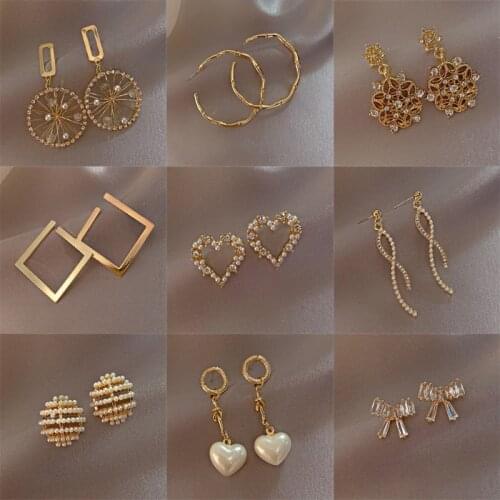 New design fashion small hanging Dangle earrings geometric round shiny rhinestone earrings womens jewelry wholesale